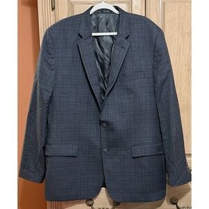 Joseph & Feiss Gold Blazer Jacket Men's 48 Long Gray Plaid 100% Wool Classic Fit
